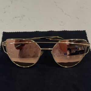 Gold Frame Sunglasses with Pink Mirrored Lenses